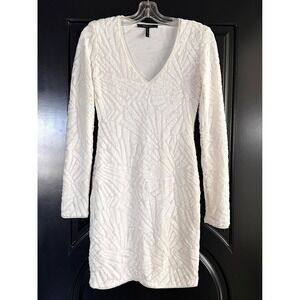 BCBGMAXAZRIA Dress Small White Sequin Morris Metallic Sparkly Glam Party Holiday